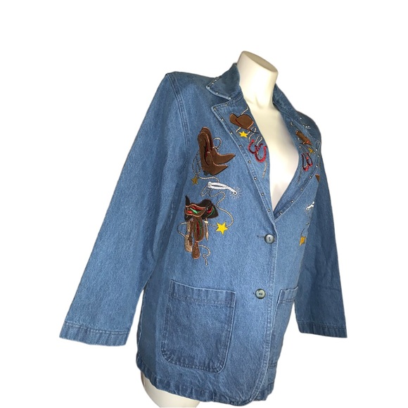 The Blue Denim Rodeo Cowgirl Western Blazer Jacket, Size L - Picture 15 of 16